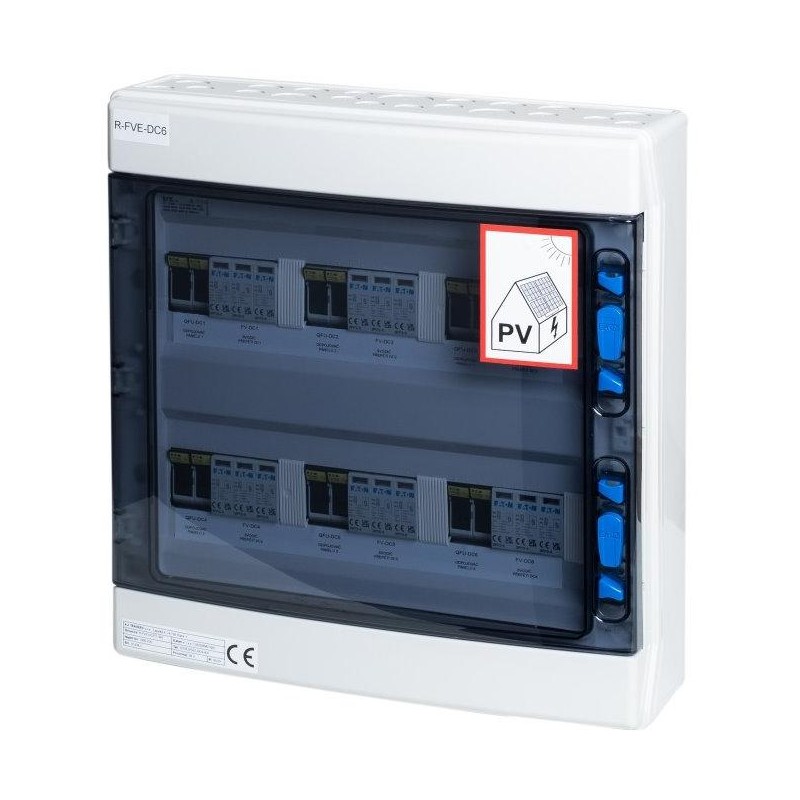 Solarmi DC6 osazený rozvaděč pro fotovoltaiku, 6x svodič, 6x odpojovač, pojistky