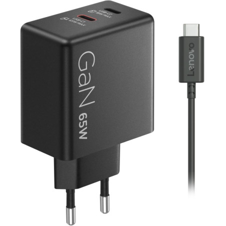 Lenovo Dual USB-C 65W GaN Charger, black
