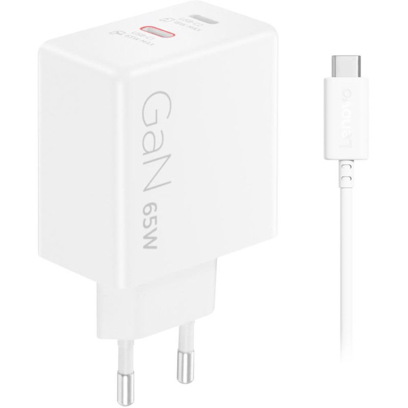 Lenovo Dual USB-C 65W GaN Charger, white