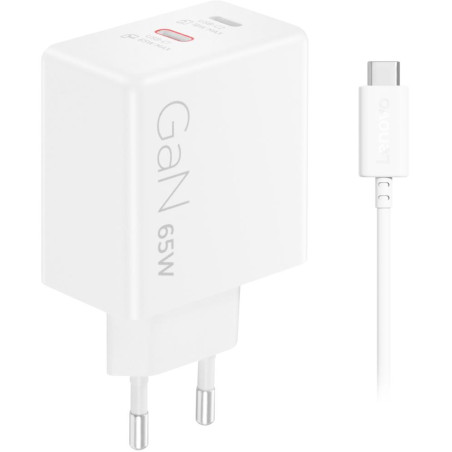 Lenovo Dual USB-C 65W GaN Charger, white
