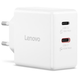 Lenovo Dual USB-C 65W GaN Charger, white