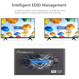 PremiumCord HDMI 2.0 splitter 1-2 porty, 4K/60Hz, FULL HD, 3D, HDR, EDID management