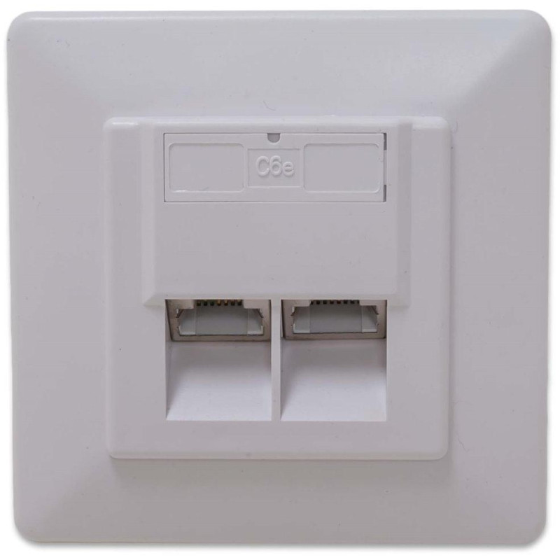 XtendLan Zásuvka 2x RJ-45, Cat6, stíněná, pod omítku, při užití krabičky i na zeď, šikmý vývod