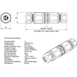 XtendLan I spojka, na dráty do průměru 2,75mm, voděodolná, instalace kabeláže 5,5mm až 8,5mm (průměr)