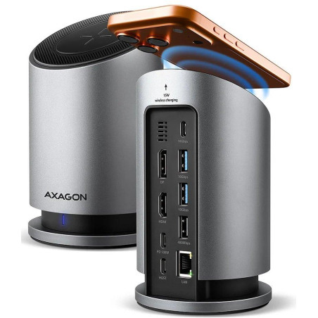 AXAGON multi USB-C hub 9in1 + 15W bezd. nabijeni / HMC-WL9 / 1x HDMI / 1x DP / PD100W / 1xUSB-C / 3x USB-A / kabel 60cm