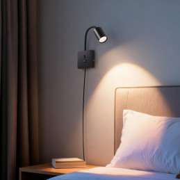 IMMAX PUNTO USB flexibilní nástěnné svítidlo s vypínačem, 9W, GU10, černé