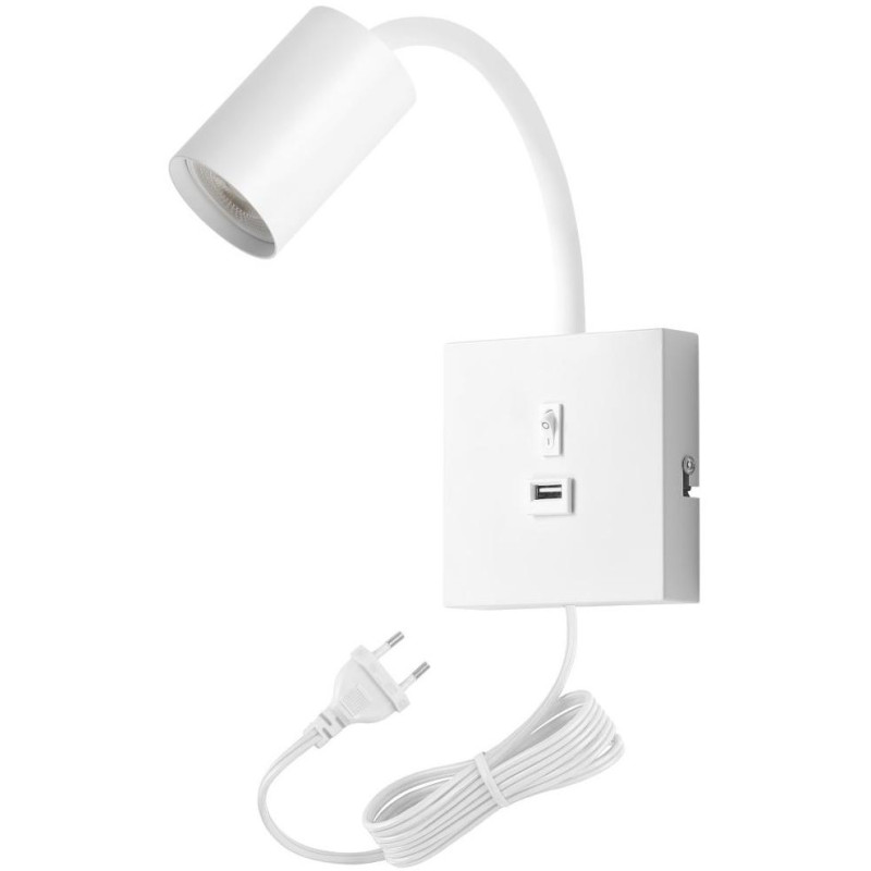 IMMAX PUNTO USB flexibilní nástěnné svítidlo s vypínačem, 9W, GU10, bílé