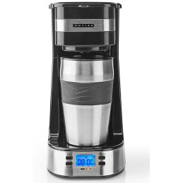NEDIS Butler kávovar/ na jeden šálek/ dvoustěnný cestovní hrnek/ kapacita 0,4 l/ časovač/ LCD displej/ černý