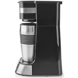 NEDIS Butler kávovar/ na jeden šálek/ dvoustěnný cestovní hrnek/ kapacita 0,4 l/ časovač/ LCD displej/ černý
