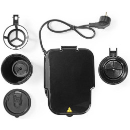 NEDIS Butler kávovar/ na jeden šálek/ dvoustěnný cestovní hrnek/ kapacita 0,4 l/ časovač/ LCD displej/ černý