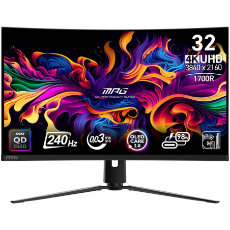 MSI Gaming MPG 321CURX QD-OLED/ 31,5"/ 3840×2160 / QD-OLED/ 0,03ms/ 240Hz/ 1000cd/m2/ 1500000:1/ HDMI/ DP/ VESA/ černý