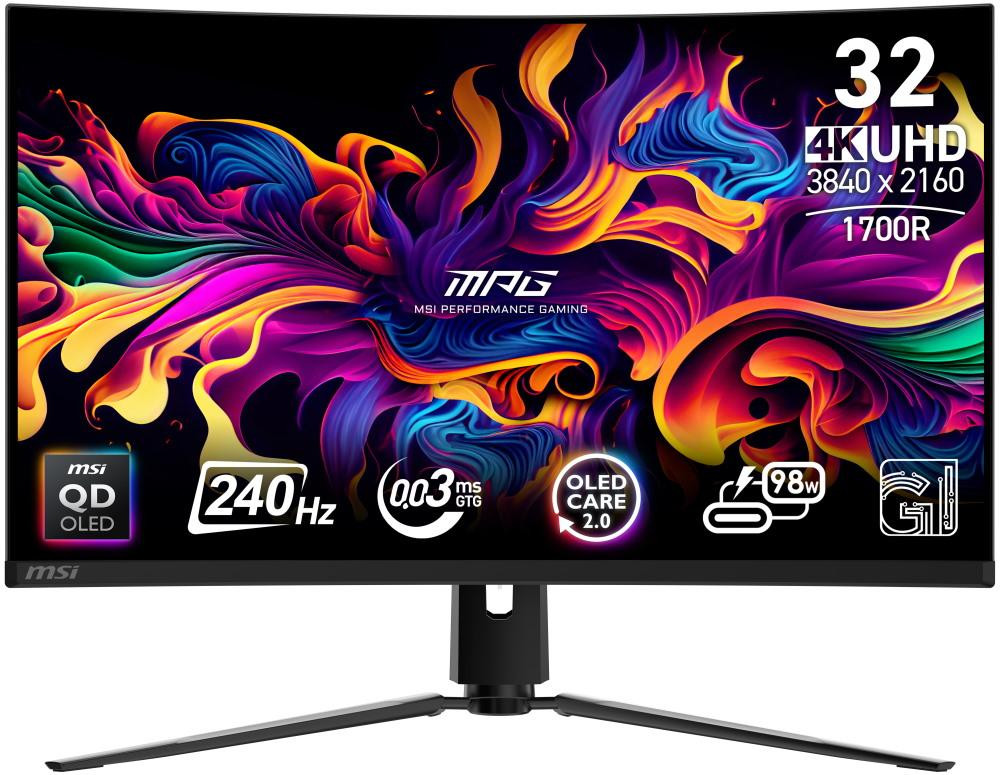 MSI Gaming MPG 321CURX QD-OLED/ 31,5"/ 3840×2160 / QD-OLED/ 0,03ms/ 240Hz/ 1000cd/m2/ 1500000:1/ HDMI/ DP/ VESA/ čierny