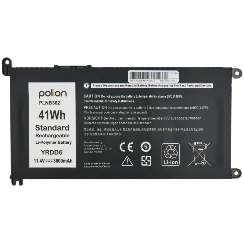 TRX Baterie Polion YRDD6 pro notebooky DELL Vostro 3400 5488 5585 Inspiron 5490 - 3600mAh 41Wh/ neoriginální