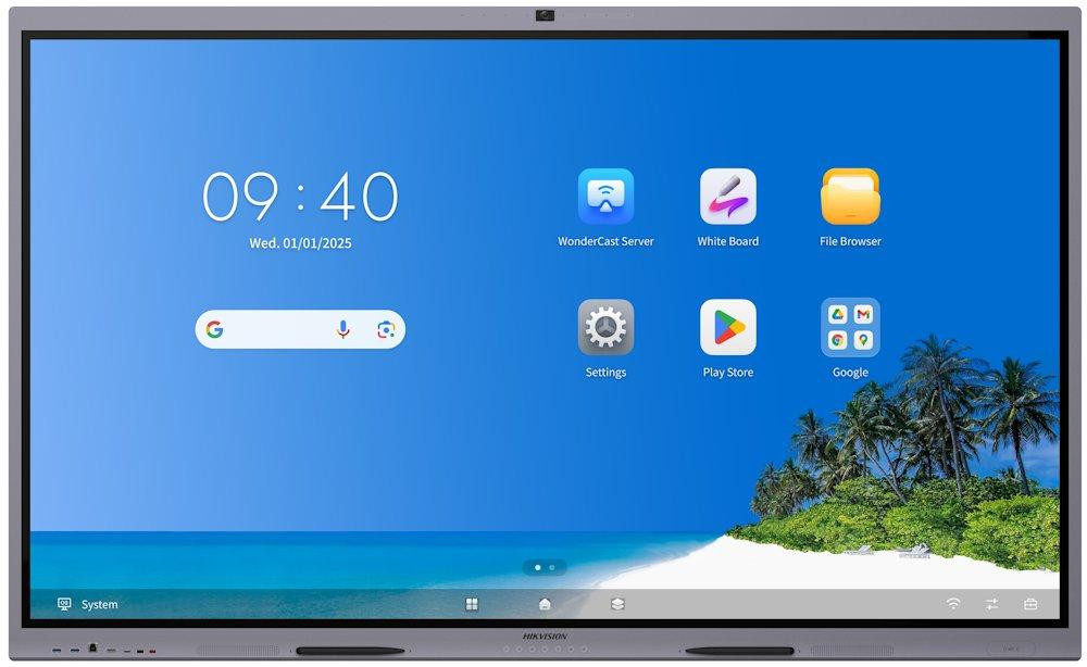 HIKVISION IFP 65" 4K, 8GB/128GB storage, 400 nit, 50 bodov, Android 14, USB, HDMI, Wifi, BT, EDLA, kamera, mikrofón