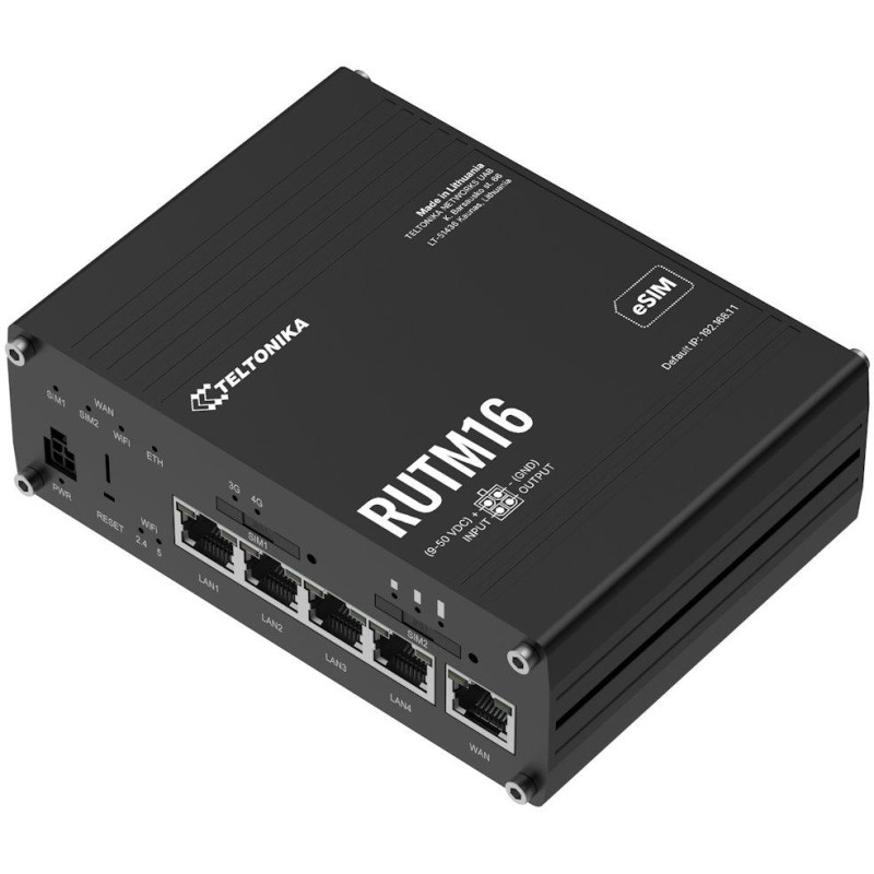 Teltonika RUTM16 průmyslový router   4x LAN, 1x WAN, LTE Telit global, Dual SIM + eSIM, WiFi 5