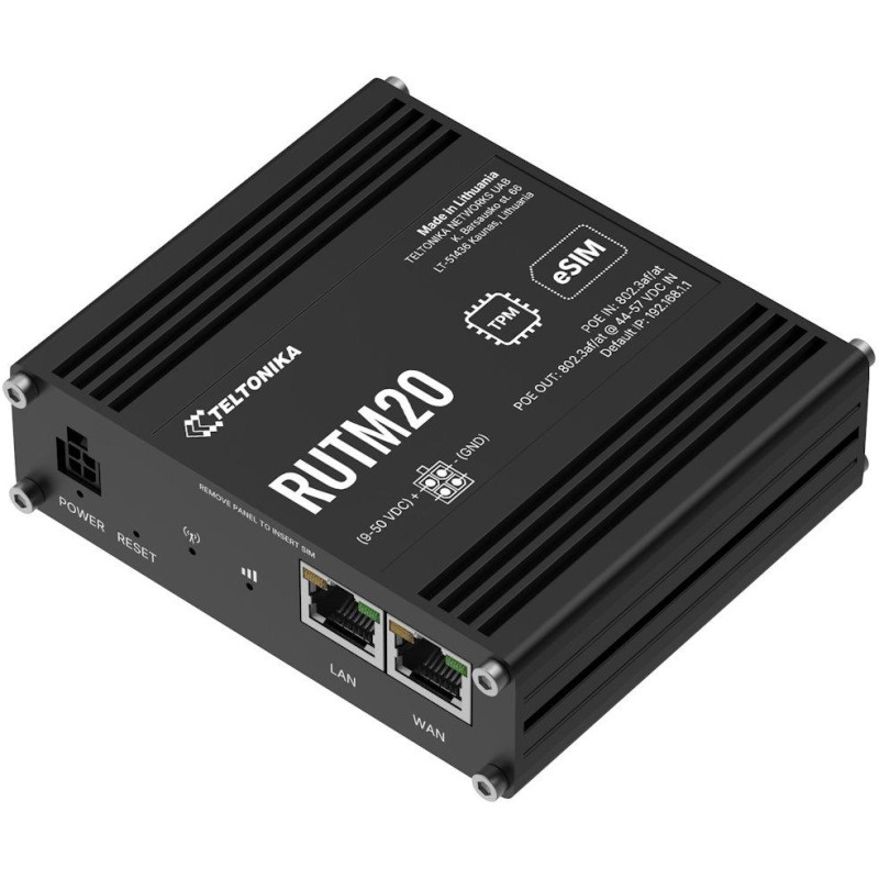 Teltonika RUTM20 průmyslový router   1x LAN, 1x WAN, 1× PoE IN, 1x PoE OUT, 5G Telit global, Dual SIM + eSIM, WiFi 5