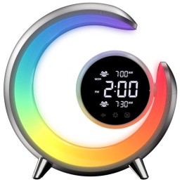 IMMAX LED noční lampička PEACOCK s hodinami/ RGB světlo/ 20W/ 400lm/ 5V/2,1A/ USB port/ stříbrná