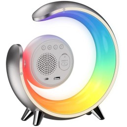 IMMAX LED noční lampička PEACOCK s hodinami/ RGB světlo/ 20W/ 400lm/ 5V/2,1A/ USB port/ stříbrná
