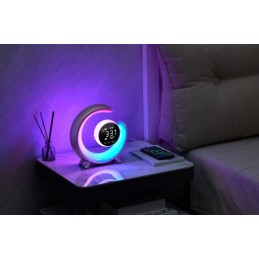 IMMAX LED noční lampička PEACOCK s hodinami/ RGB světlo/ 20W/ 400lm/ 5V/2,1A/ USB port/ stříbrná