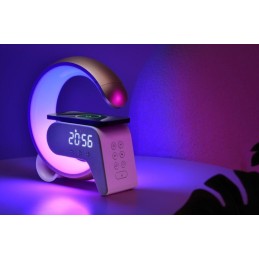 IMMAX LED relaxační lampička FLAMINGO/ Qi nabíjení/ budík/ RGB/ 300lm/ USB výstup/ BT 5.1/ zlatá