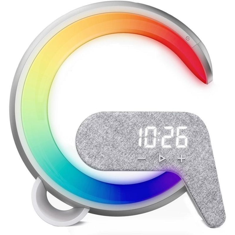 IMMAX LED relaxační lampička FLAMINGO/ Qi nabíjení/ budík/ RGB/ 300lm/ USB výstup/ BT 5.1/ stříbrná