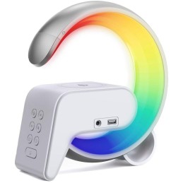 IMMAX LED relaxační lampička FLAMINGO/ Qi nabíjení/ budík/ RGB/ 300lm/ USB výstup/ BT 5.1/ stříbrná