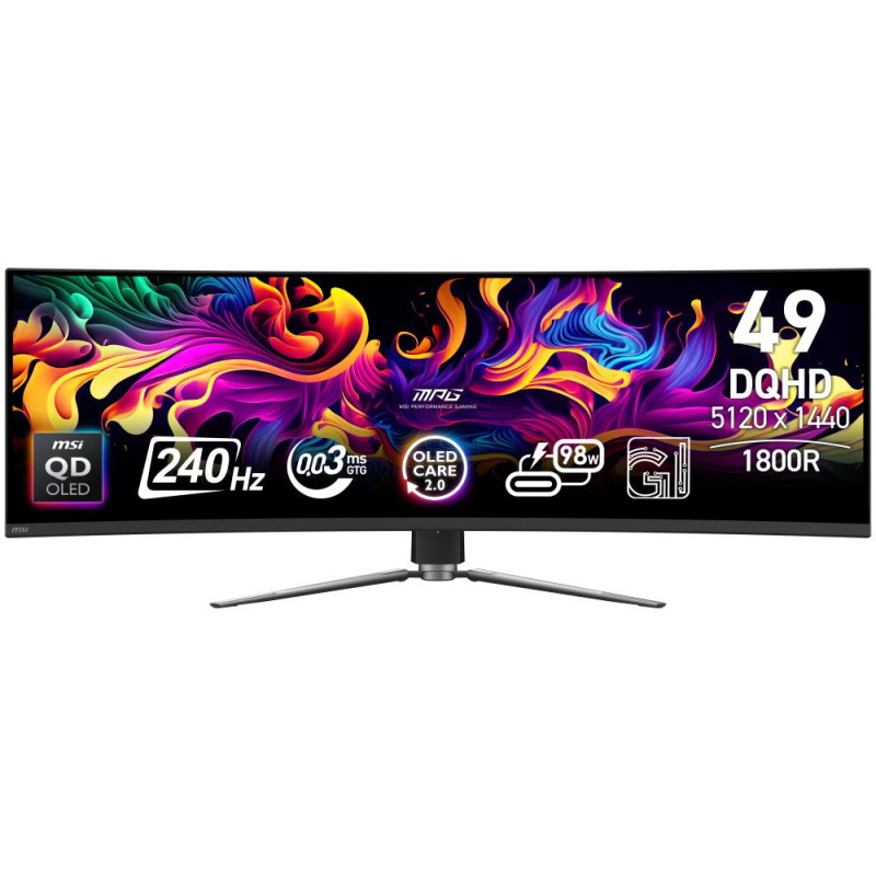 MSI Gaming MPG 491CQPX QD-OLED/ 49"/ 5120x1440/ OLED/ 0,03ms/ 240Hz/ 250cd/m2/ 1500000:1/ HDMI/ DP/ 1x USB/ VESA/ černý
