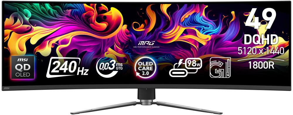 MSI Gaming MPG 491CQPX QD-OLED/ 49"/ 5120x1440/ OLED/ 0,03ms/ 240Hz/ 250cd/m2/ 1500000:1/ HDMI/ DP/ 1x USB/ VESA/ čierny