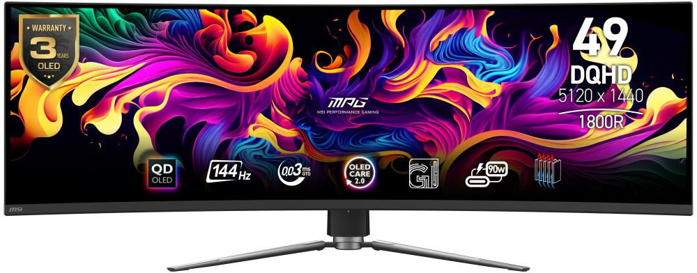 MSI Gaming MPG 491CQP QD-OLED/ 49"/ 5120x1440/ OLED/ 0,03ms/ 144Hz/ 250cd/m2/ 1500000:1/ HDMI/ DP/ USB/ VESA/čierny
