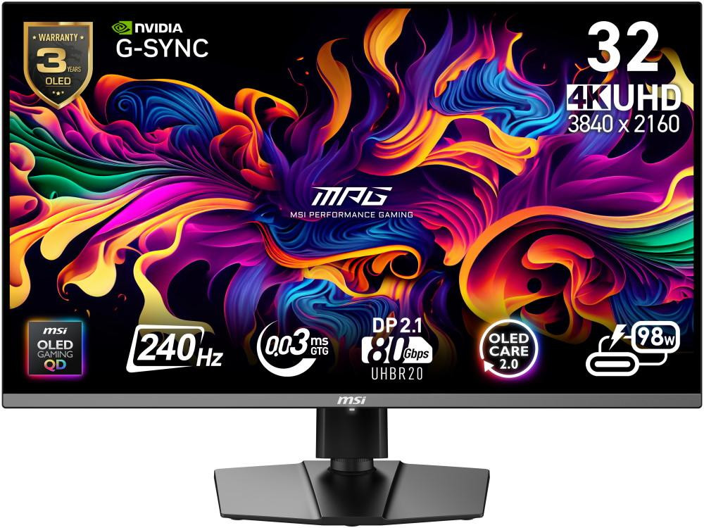 MSI Gaming MPG 322URX QD-OLED/ 31,5"/ 3840x2160 / OLED/ 0,03ms/ 240Hz/ 250cd/m2/ 1500000:1/ HDMI/ DP/ VESA/ USB/čierny