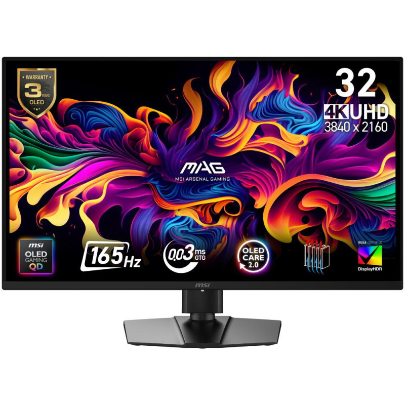 MSI Gaming MAG 322UP QD-OLED E16/ 31,5"/ 3840x2160 / OLED/ 0,03ms/ 165Hz/ 250cd/m2/ 1500000:1/ HDMI/ DP/ VESA/ černý