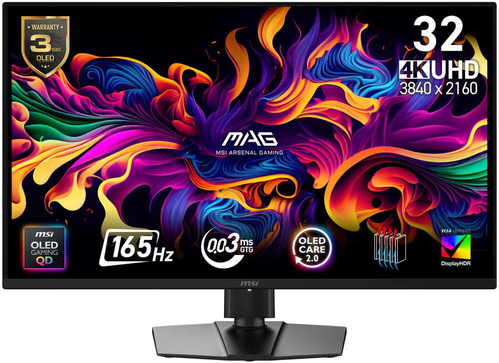 MSI Gaming MAG 322UP QD-OLED E16/ 31,5"/ 3840x2160 / OLED/ 0,03ms/ 165Hz/ 250cd/m2/ 1500000:1/ HDMI/ DP/ VESA/ čierny