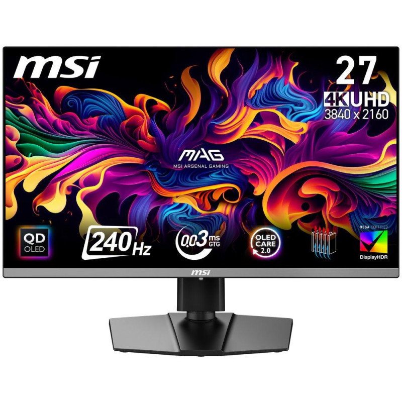 MSI Gaming MAG 272UP QD-OLED X24/ 26,5"/ 3840x2160/ OLED/ 0,03ms/ 240Hz/ 250cd/m2/ 1500000:1/ HDMI/ DP/ VESA/ černý