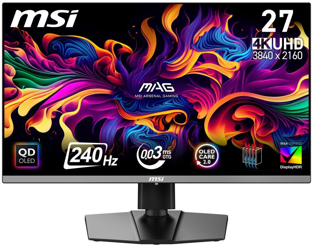 MSI Gaming MAG 272UP QD-OLED X24/ 26,5"/ 3840x2160/ OLED/ 0,03ms/ 240Hz/ 250cd/m2/ 1500000:1/ HDMI/ DP/ VESA/ čierny