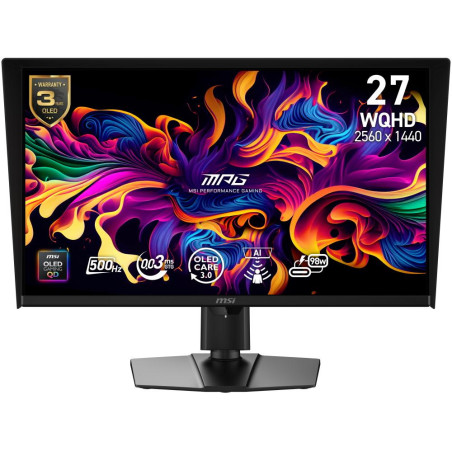 MSI Gaming MPG 271QR QD-OLED X50/ 26,5"/ 2560x1440/ OLED/ 0,03ms/ 500Hz/ 300cd/m2/ 1500000:1/ HDMI/ DP/ USB/ VESA/ černý