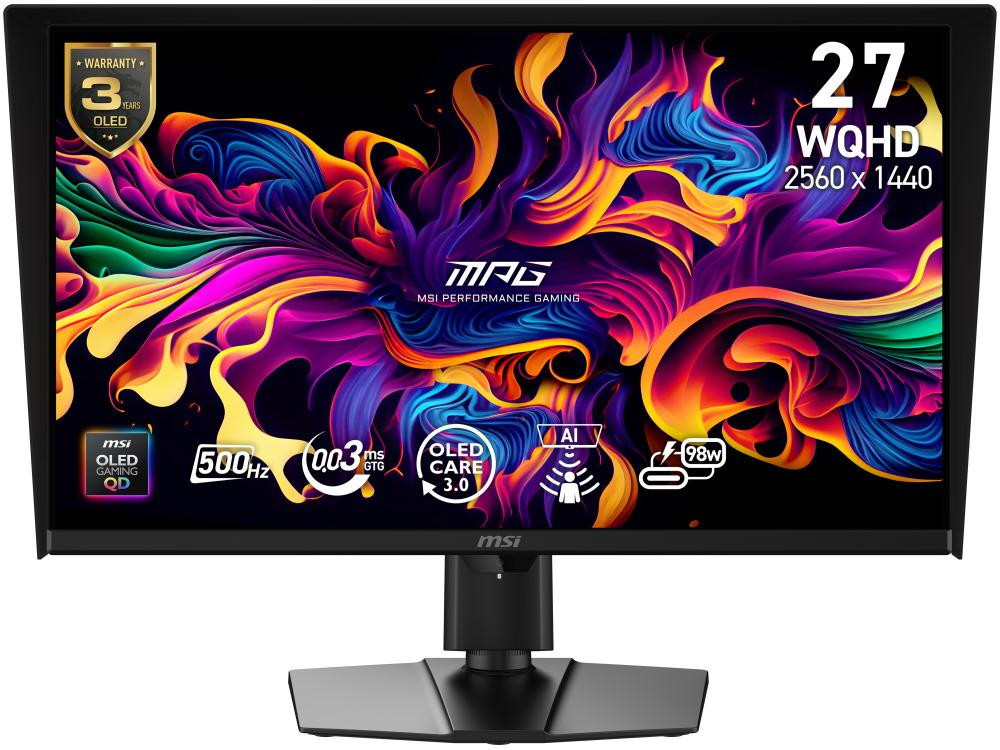 MSI Gaming MPG 271QR QD-OLED X50/ 26,5"/ 2560x1440/ OLED/ 0,03ms/ 500Hz/ 300cd/m2/ 1500000:1/ HDMI/ DP/ USB/ VESA/ čierny