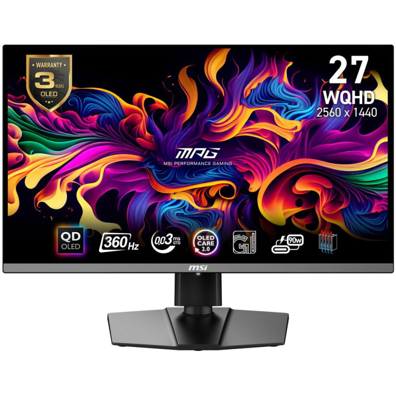 MSI Gaming MPG 271QRX QD-OLED/ 26,5"/ 2560x1440/ OLED/ 0,03ms/ 360Hz/ 250cd/m2/ 1500000:1/ HDMI/ DP/ USB/ VESA/ černý