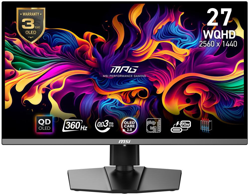 MSI Gaming MPG 271QRX QD-OLED/ 26,5"/ 2560x1440/ OLED/ 0,03ms/ 360Hz/ 250cd/m2/ 1500000:1/ HDMI/ DP/ USB/ VESA/ čierny
