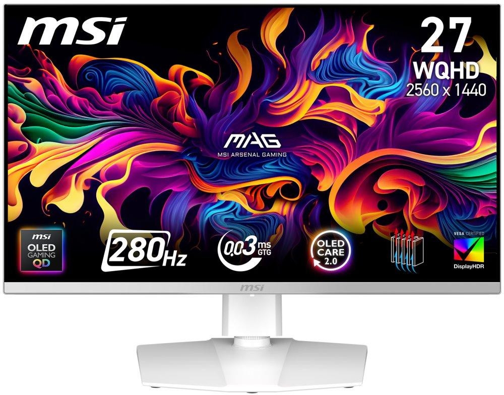MSI Gaming MAG 272QPW QD-OLED X28/ 26,5"/ 2560x1440/ OLED/ 0,03ms/ 280Hz/ 250cd/m2/ 1500000:1/ HDMI/ DP/ VESA/ biely