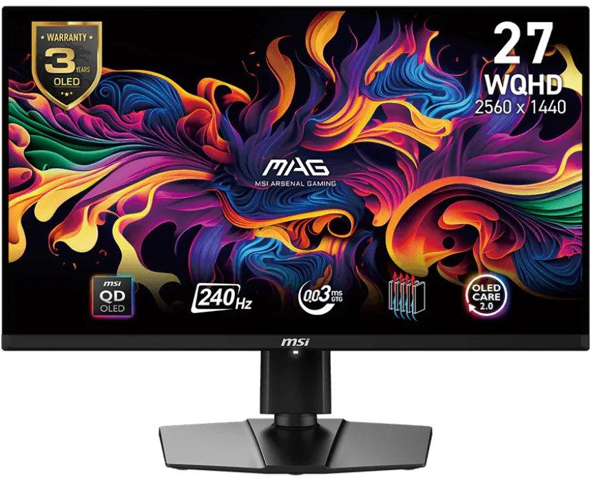 MSI Gaming MAG 271QPX QD-OLED E2/ 26,5"/ 2560x1440/ OLED/ 0,03ms/ 240Hz/ 250cd/m2/ 1500000:1/ HDMI/ DP/ VESA/ čierny
