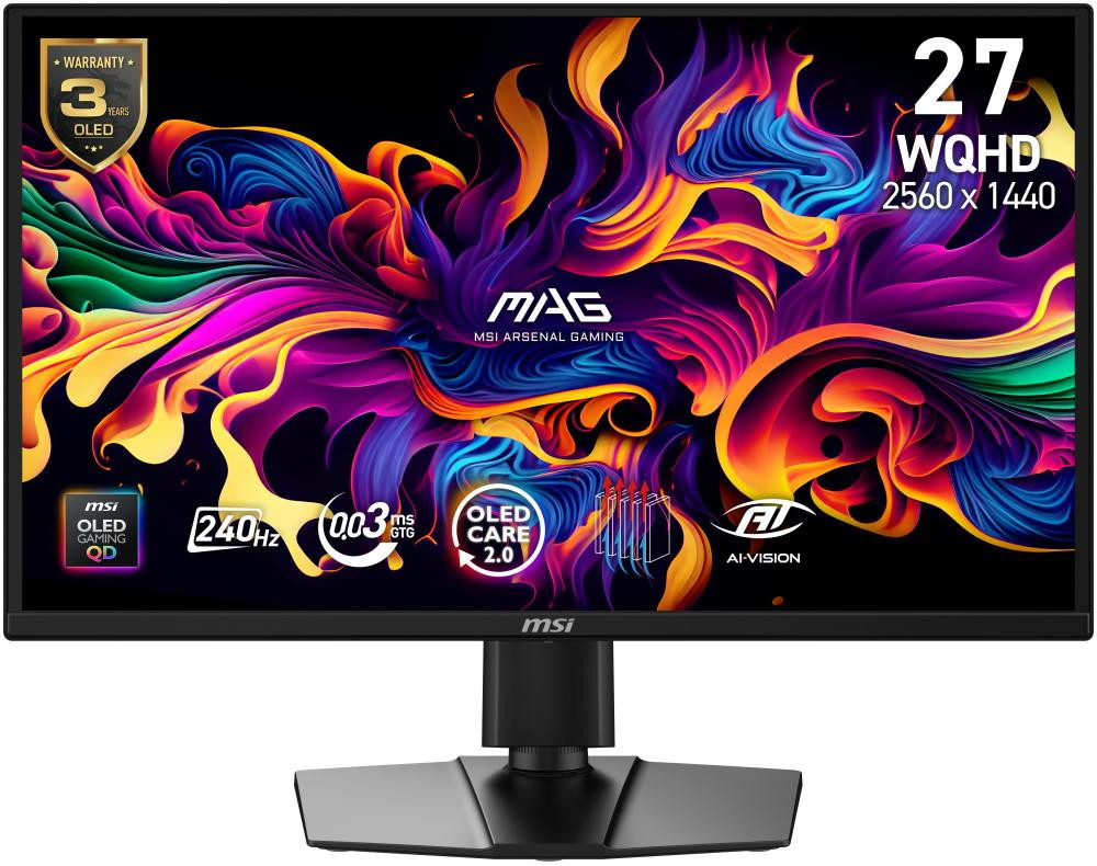 MSI Gaming MAG 272QP QD-OLED X24/ 26,5"/ 2560x1440/ OLED/ 0,03ms/ 240Hz/ 200cd/m2/ 1500000:1/ HDMI/ DP/ VESA/ čierny