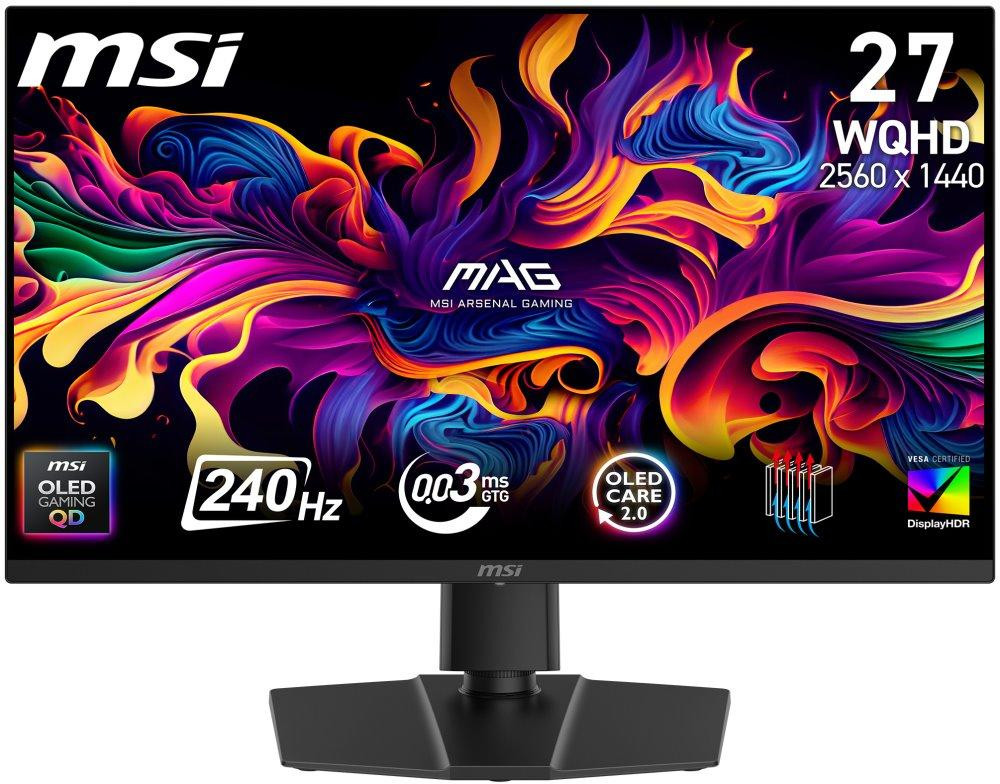 MSI Gaming MAG 273QP QD-OLED X24/ 26,5"/ 2560x1440/ OLED/ 0,03ms/ 240Hz/ 250cd/m2/ 1500000:1/ HDMI/ DP/ VESA/ čierny