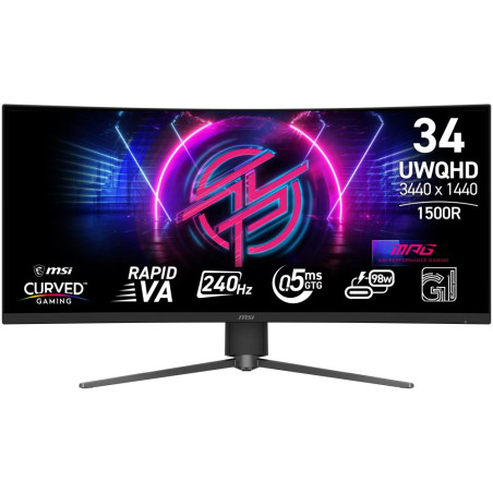 MSI Gaming MPG 346CQRF X24/ 34"/ 3440x1440 / VA/ 0,5ms/ 240Hz/ 400cd/m2/ 4000:1/ HDMI/ DP/ USB/ VESA/ černý