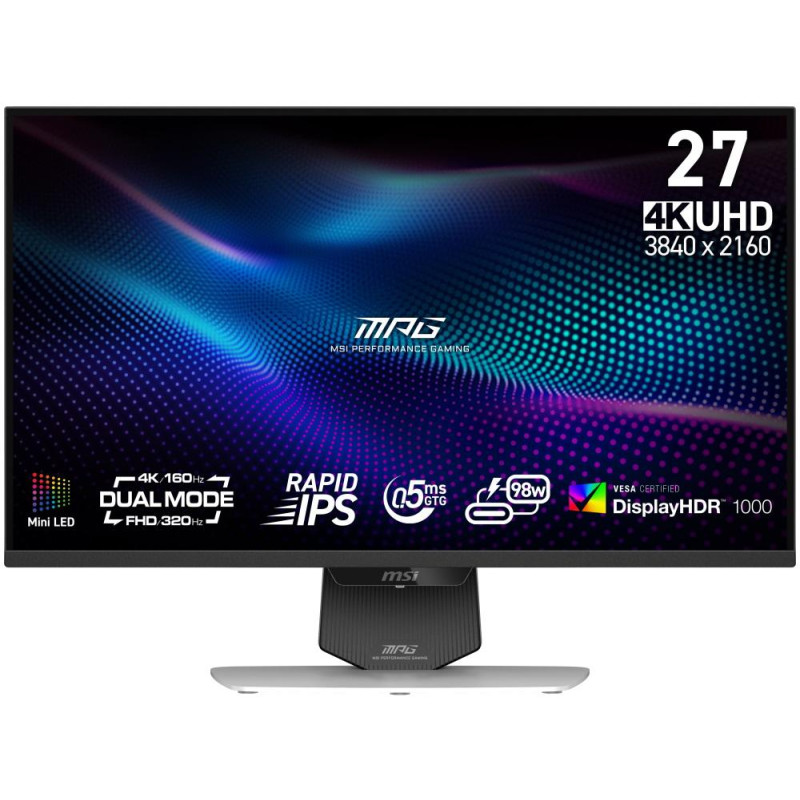 MSI Gaming MPG 274URDFW E16M/ 27"/ 3840x2160 / IPS/ 0,5ms/ 160Hz/ 400cd/m2/ 1000:1/ HDMI/ DP/ VESA/ černý