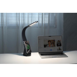 IMMAX LED stolní lampička MAGIC/ magnetické Qi nabíjení/ ohebný krk/ 12,5W/ 9V/2,22A/ 320lm/ USB-C/ černá