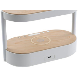 IMMAX LED budík TRIPLE DOCK/ 3v1 bezdrátové nabíjení/ 20W/ 9V/2,22A/ AC 220-230V/ 30lm/ USB-C/ bílý (světlé dřevo)