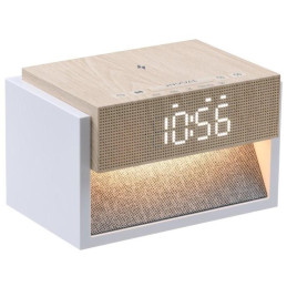 IMMAX LED budík DECENT/ bezdrátové nabíjení/ bílý šum/ 20W/ vstup 9V/2,22/12V/1,67A (PD 20W)/ 30lm/ USB-C/ hnědo-bílý