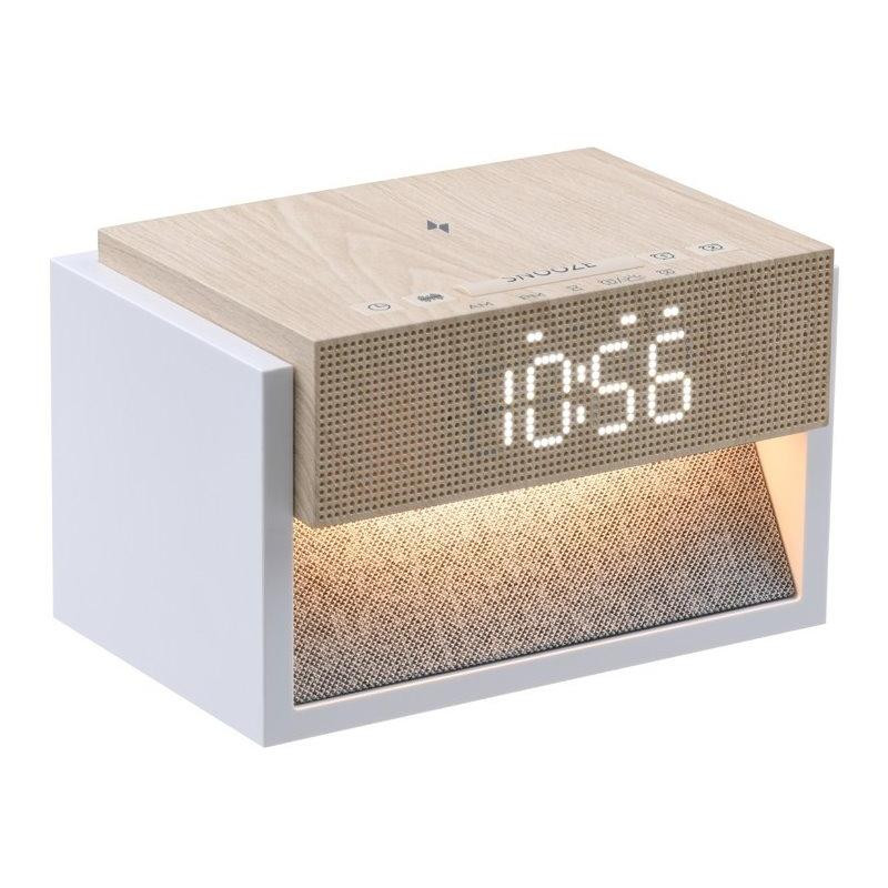 IMMAX LED budík DECENT/ bezdrátové nabíjení/ bílý šum/ 20W/ vstup 9V/2,22/12V/1,67A (PD 20W)/ 30lm/ USB-C/ hnědo-bílý