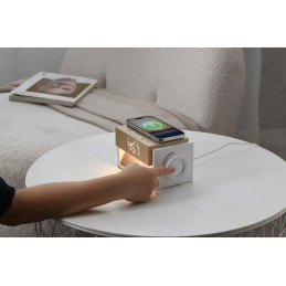 IMMAX LED budík DECENT/ bezdrátové nabíjení/ bílý šum/ 20W/ vstup 9V/2,22/12V/1,67A (PD 20W)/ 30lm/ USB-C/ hnědo-bílý