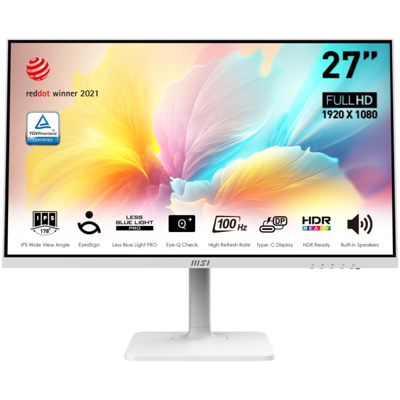 MSI Modern MD2712PW/ 27"/ 1920x1080/ IPS/ 4ms/ 100Hz/ 300cd/m2/ 1000:1/ HDMI/ VESA/ bílý